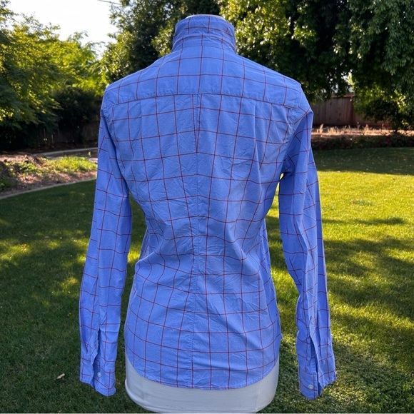 Frank & Eileen Italian Poplin Barry Shirt Ladies Blue Windowpane | Size Medium - Picture 3 of 9
